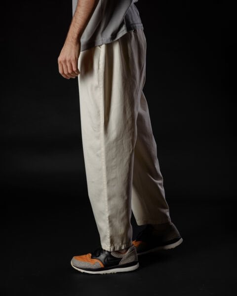 Tencel - Pamuk Çift Pile Pantolon Beyaz - S -29, 30-