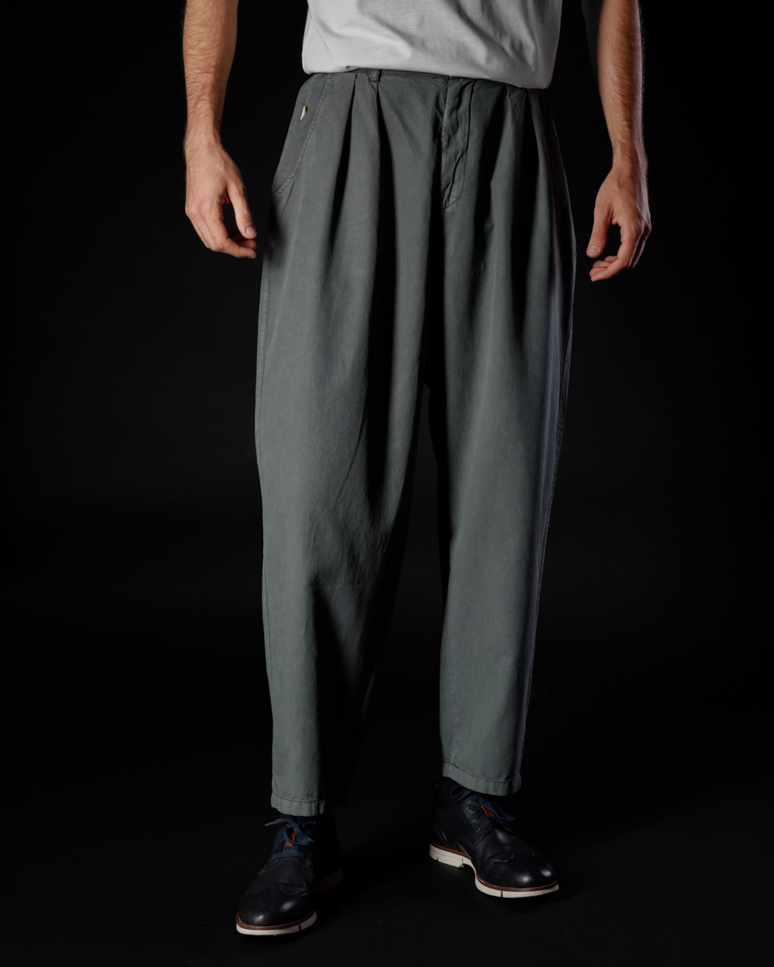 Tencel - Pamuk Çift Pile Pantolon Füme - L -33, 34-