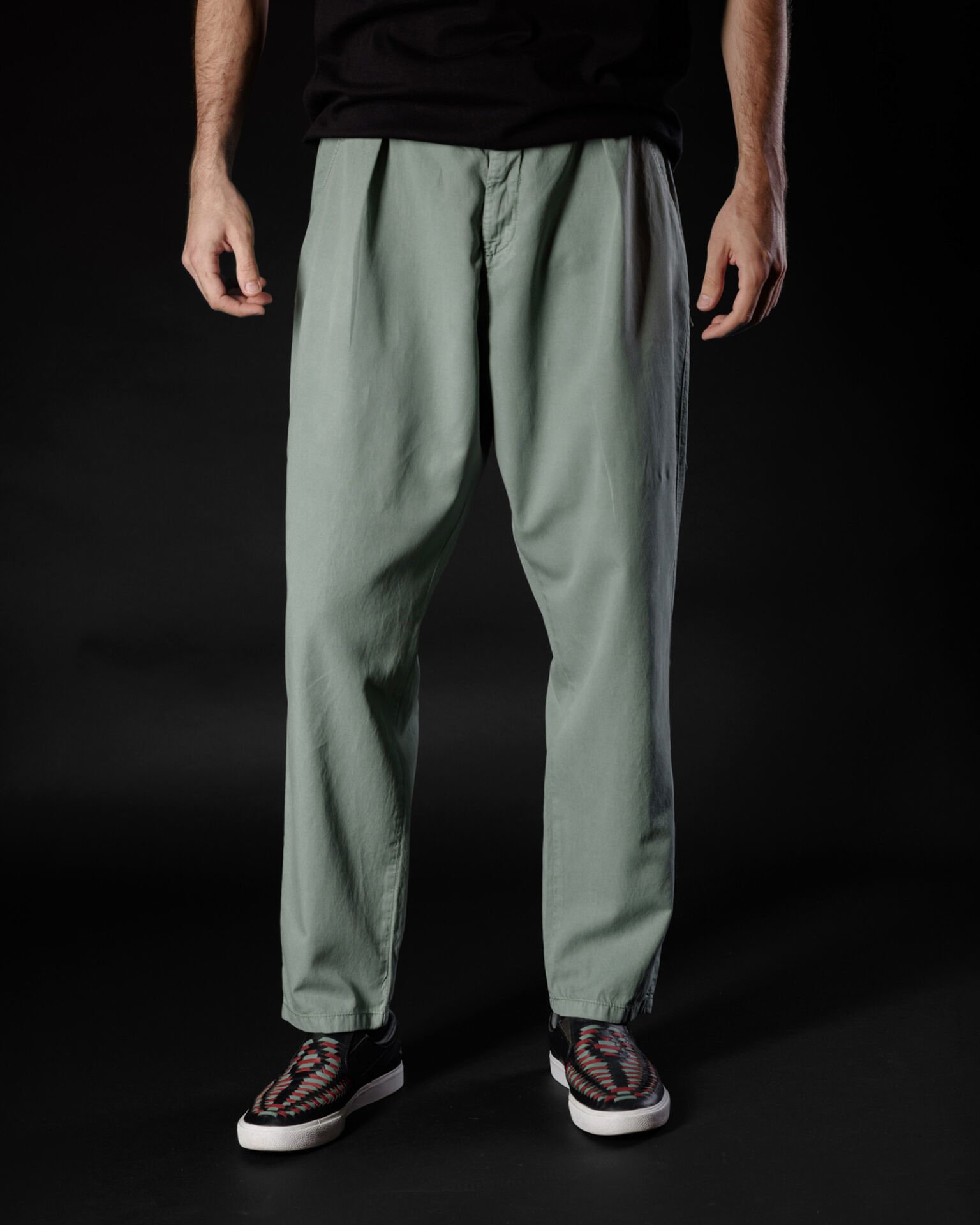 Tencel - Pamuk Tek Pile Pantolon Yeşil - S -29-