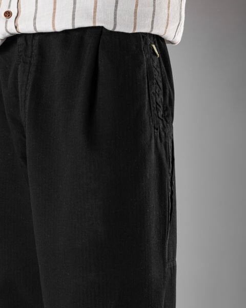 'Balıksırtı' Üç Fleto Cepli Pantolon - Siyah