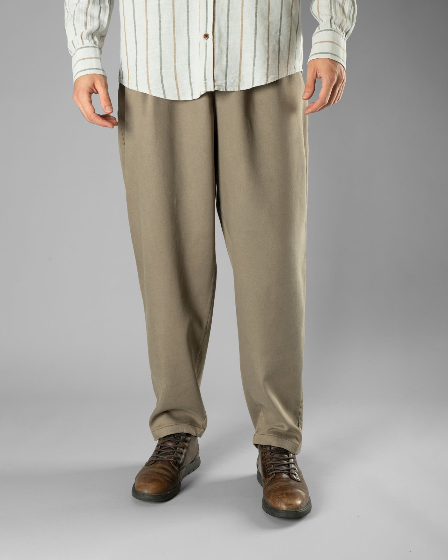 Örme Kumaş Çift Pile Pantolon Bej - L -33, 34-